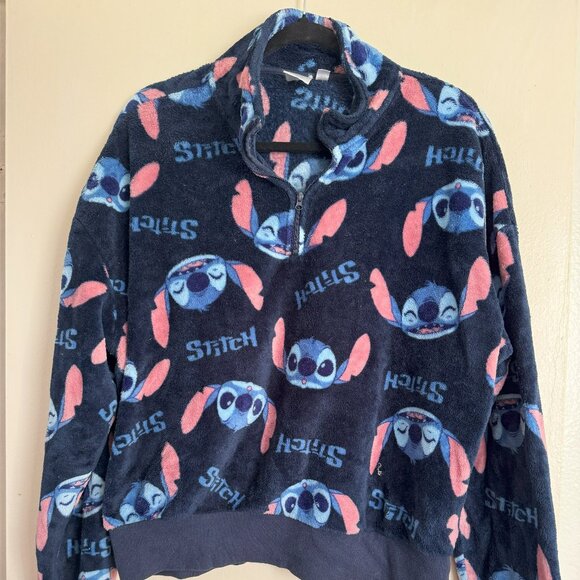 Disney Lilo & Stitch Fleece Jacket Pullover Sweater 1/4 Zip Pullover Unisex | L - Picture 1 of 9